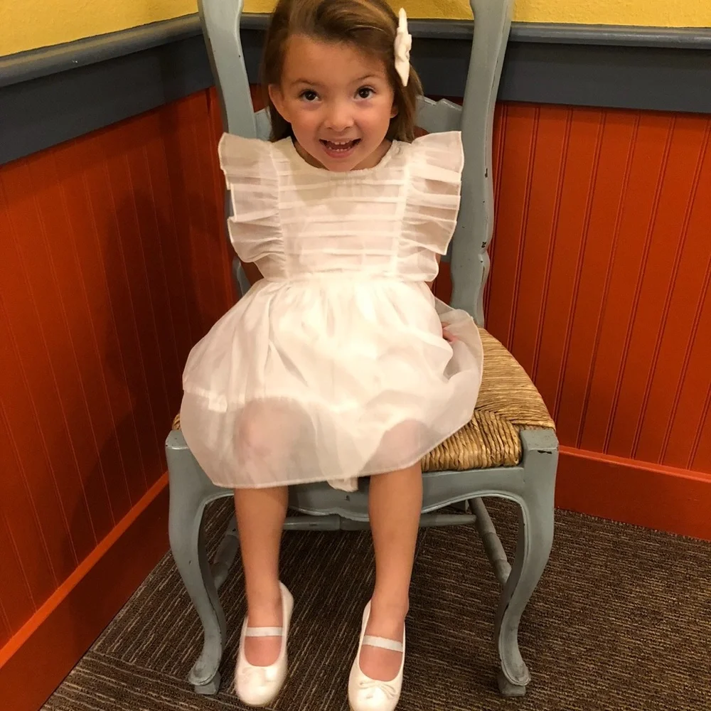 White Ruffle Sleeve Formal Dress for Girls
